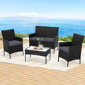 Gardeon 4 Seater Outdoor Wicker Sofa Set Black Table Chair
