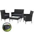 Gardeon 4 Seater Outdoor Wicker Sofa Set Black with Storage Cover