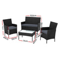 Gardeon 4 Seater Outdoor Wicker Sofa Set Black with Storage Cover