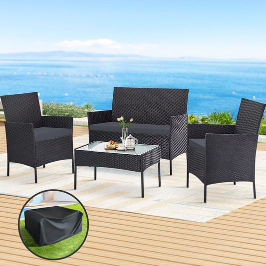 Gardeon 4 Seater Wicker Sofa Set Dark Grey Outdoor Furniture