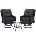 Gardeon 3PC Wicker Bistro Set Outdoor Furniture Swivel Chairs Black
