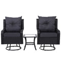Gardeon 3PC Wicker Bistro Set Outdoor Furniture Swivel Chairs Black