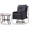 Gardeon 3PC Wicker Bistro Set Outdoor Furniture Swivel Chairs Black