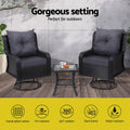 Gardeon 3PC Wicker Bistro Set Outdoor Furniture Swivel Chairs Black