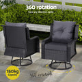 Gardeon 3PC Wicker Bistro Set Outdoor Furniture Swivel Chairs Black