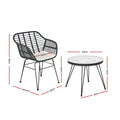 Gardeon 3PC Outdoor Bistro Set Table Chairs Cushions Grey Patio
