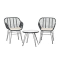 Gardeon 3PC Outdoor Bistro Set Table Chairs Cushions Grey Patio