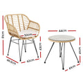 Gardeon 3PC Outdoor Bistro Set Grey Table Chairs Cushion Patio