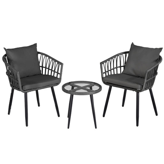 Gardeon 3PC Outdoor Bistro Set Grey Patio Table Chairs Lounge