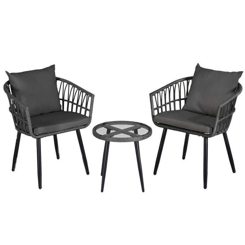 Gardeon 3PC Outdoor Bistro Set Grey Patio Table Chairs Lounge