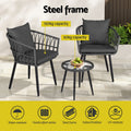 Gardeon 3PC Outdoor Bistro Set Grey Patio Table Chairs Lounge
