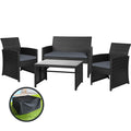 Gardeon 4 PCS Outdoor Sofa Set Storage Rattan Chair Black Furniture