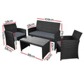 Gardeon 4 PCS Outdoor Sofa Set Storage Rattan Chair Black Furniture