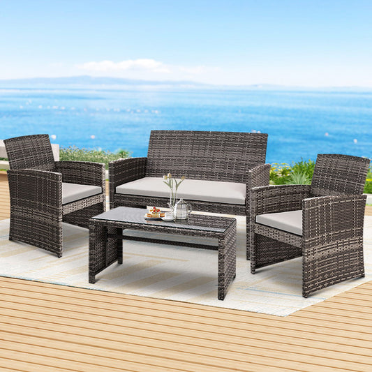 Gardeon 4PC Outdoor Rattan Sofa Set Grey Garden Furniture