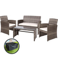 Gardeon 4 Seater Outdoor Rattan Sofa Set Storage Cover Grey