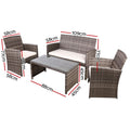 Gardeon 4 Seater Outdoor Rattan Sofa Set Storage Cover Grey