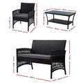Gardeon 4PC Outdoor Wicker Sofa Set Black Garden Furniture