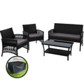 Gardeon 4pc Outdoor Wicker Sofa Set Black Storage Cover