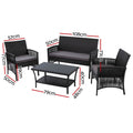Gardeon 4pc Outdoor Wicker Sofa Set Black Storage Cover