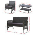 Gardeon 4PC Outdoor Wicker Sofa Set Grey Garden Furniture