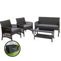 Gardeon 4PC Outdoor Wicker Sofa Set Grey Storage Cover