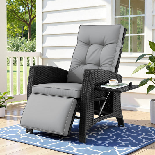 Gardeon Outdoor Recliner Chair Wicker Sun Lounge Black Adjustable
