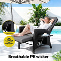 Gardeon Outdoor Recliner Chair Wicker Sun Lounge Black Adjustable