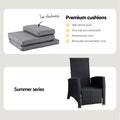 Gardeon Outdoor Recliner Chair Wicker Sun Lounge Black Adjustable