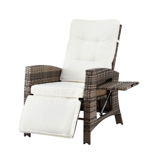Gardeon Wicker Sun Lounge Recliner Chair Brown Adjustable Patio