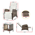 Gardeon 3PC Outdoor Bistro Set Recliner Chairs Table Sun lounge Patio Furniture Wicker Adjustable