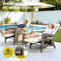 Gardeon 3PC Outdoor Bistro Set Recliner Chairs Table Sun lounge Patio Furniture Wicker Adjustable