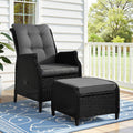 Gardeon Wicker Recliner Sun Lounge Chair Outdoor Adjustable Black