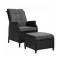 Gardeon Wicker Recliner Sun Lounge Chair Outdoor Adjustable Black