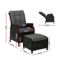 Gardeon Wicker Recliner Sun Lounge Chair Outdoor Adjustable Black
