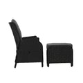 Gardeon Wicker Recliner Sun Lounge Chair Outdoor Adjustable Black