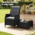 Gardeon Wicker Recliner Sun Lounge Chair Outdoor Adjustable Black