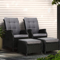 Gardeon 2PC Recliner Wicker Sun Lounge Chair Outdoor Adjustable Black