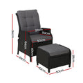 Gardeon 2PC Recliner Wicker Sun Lounge Chair Outdoor Adjustable Black