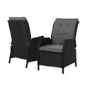 Gardeon 2PC Recliner Wicker Sun Lounge Chair Outdoor Adjustable Black