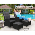 Gardeon 2PC Recliner Wicker Sun Lounge Chair Outdoor Adjustable Black