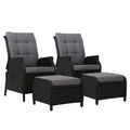 Gardeon 2PC Recliner Wicker Sun Lounge Chair Outdoor Adjustable Black