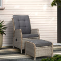 Gardeon Wicker Recliner Sun Lounge Chair Outdoor Patio Adjustable Grey