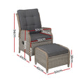 Gardeon Wicker Recliner Sun Lounge Chair Outdoor Patio Adjustable Grey