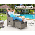 Gardeon Wicker Recliner Sun Lounge Chair Outdoor Patio Adjustable Grey