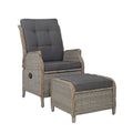 Gardeon Wicker Recliner Sun Lounge Chair Outdoor Patio Adjustable Grey