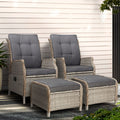 Gardeon 2PC Recliner Sun Lounge Wicker Chair Adjustable Grey