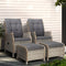 Gardeon 2PC Recliner Sun Lounge Wicker Chair Adjustable Grey
