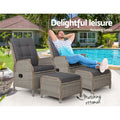 Gardeon 2PC Recliner Sun Lounge Wicker Chair Adjustable Grey