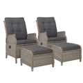 Gardeon 2PC Recliner Sun Lounge Wicker Chair Adjustable Grey