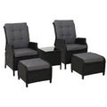 Gardeon 5PC Wicker Outdoor Lounge Set Recliner Chairs Table Black